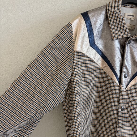 ZADIG & VOLTAIRE Kartys Car Jacket Women’s Medium – Metallic Faux Leather Plaid - Picture 5 of 16